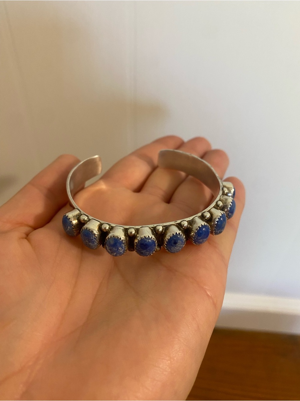 Silver Cuff Bracelet with Lapis